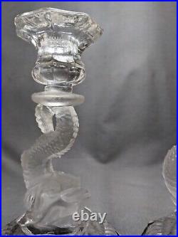 Vintage Pair Portieux Vallerysthal Koi Fish Glass Candlestick Holders 1940's