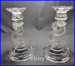Vintage Pair Portieux Vallerysthal Koi Fish Glass Candlestick Holders 1940's