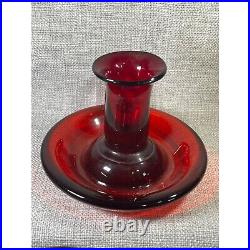Vintage Pair Ruby Red Selenium Glass Chamber Candle Sticks Hand Blown Signed