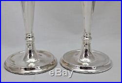 Vintage Pair Solid Sterling Silver Round Base Candlesticks 20 cm Tall