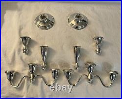 Vintage Pair Sterling Silver Crown Candelabra Candlestick Holders Convertible