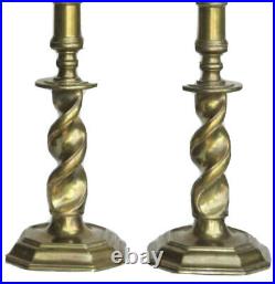 Vintage Pair Stiffel Barley Twist Heavy Brass Candlestick Lamps Mid Century