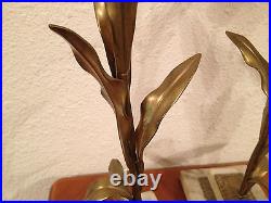 Vintage Pair Tall Gilt Metal & Marble Candle Stick Holders with Floral Decoration