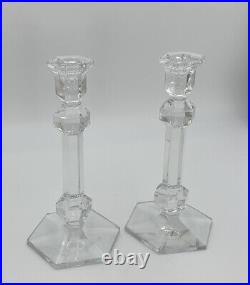 Vintage Pair Val St. Lambert Candlesticks Gardenia Crystal Watermark