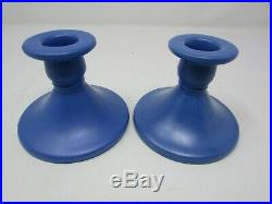 Vintage Pair of Blue Catalina Island Pottery Candlesticks
