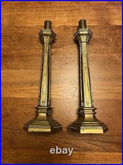 + Vintage Pair of Brass Church Altar Candlesticks Flower Gilded Motif 13