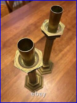 + Vintage Pair of Brass Church Altar Candlesticks Flower Gilded Motif 13