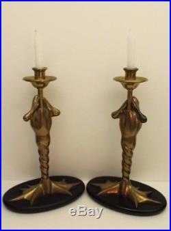 Vintage Pair of CHAPMAN Brass FROG Figural Candle Sticks Web Feet Home Decor