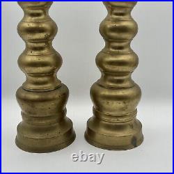 Vintage Pair of Candlesticks Tall Pillar Brass 1960s Beehive Midcentury