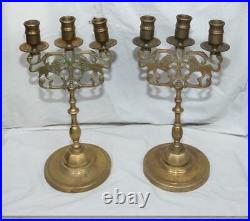 Vintage Pair of Heavy Brass Candlestick Holders mjb
