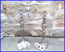 Vintage Pair of Large & Ornate Silverplate 3 Candle Candlestick Candelabras 21
