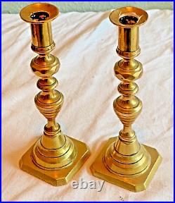 Vintage Pair of Late Victorian Brass Candlesticks, Highly Decorative Plungers