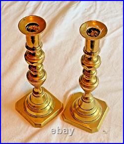 Vintage Pair of Late Victorian Brass Candlesticks, Highly Decorative Plungers