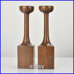 Vintage Pair of Rosewood Candlesticks Style Mid Century Modern Scandinavian Teak