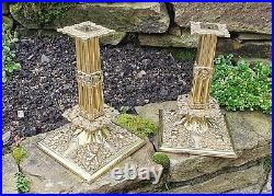 Vintage Pair of Victorian Brass Candlesticks, Highly Decorative & Unusual C1880