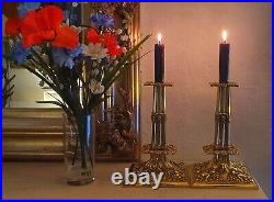 Vintage Pair of Victorian Brass Candlesticks, Highly Decorative & Unusual C1880