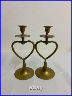 Vintage Pair of brass Candle Holders, Heart Shape, candlestick, romantic