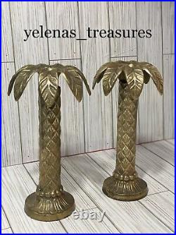 Vintage Palm Tree Brass Candlesticks Pair Candle Holders