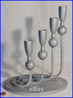Vintage Palmer Smith Candelabra Aluminum Candlestick Holder Art Deco 4 Candle