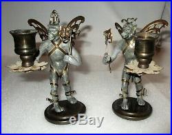 Vintage Petites Choses Pair Flying Monkeys withComedy Tragedy Masks Candlesticks