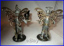 Vintage Petites Choses Pair Flying Monkeys withComedy Tragedy Masks Candlesticks