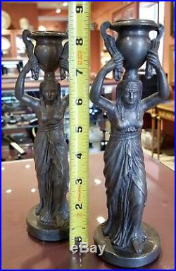 Vintage Pewter Candlesticks Neo-Classical Greek or Egyptian Revival circa 1900