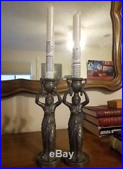 Vintage Pewter Candlesticks Neo-Classical Greek or Egyptian Revival circa 1900