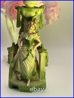 Vintage Porcelain Candlestick with Lady Green Ornament