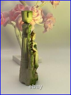 Vintage Porcelain Candlestick with Lady Green Ornament