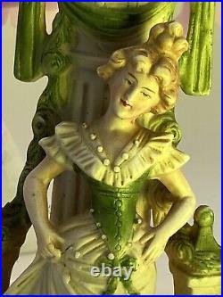 Vintage Porcelain Candlestick with Lady Green Ornament