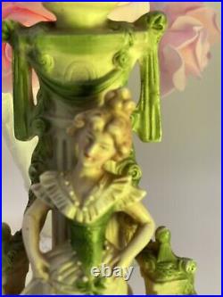 Vintage Porcelain Candlestick with Lady Green Ornament