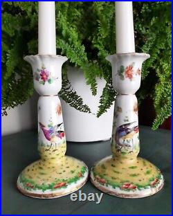 Vintage Porcelin Candlesticks, Porcelain Ho Ho Bird, Antique Candlesticks
