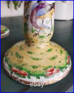 Vintage Porcelin Candlesticks, Porcelain Ho Ho Bird, Antique Candlesticks