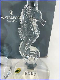 Vintage RARE 11 Waterford Lead Crystal PAIR Seahorse Candlesticks MINT with BOX