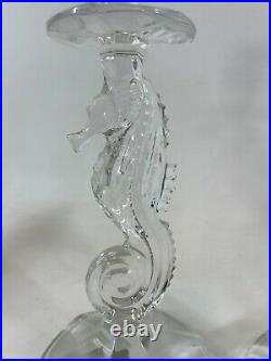 Vintage RARE 11 Waterford Lead Crystal PAIR Seahorse Marine Candlesticks MINT