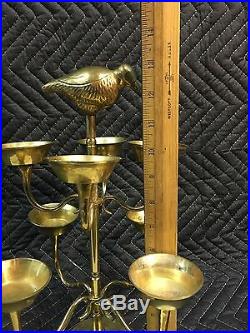 Vintage Rare Solid Brass Candlestick Candelabra Bird Finial Candle Holder
