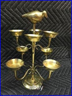 Vintage Rare Solid Brass Candlestick Candelabra Bird Finial Candle Holder