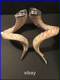 Vintage Real Ram's Horns Candle Holders Candle Sticks Very Pricey Estate Find