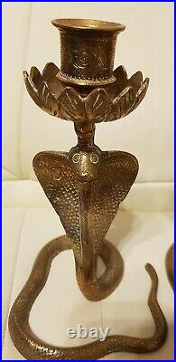 Vintage Retro Indian Brass Snake Serpent Cobra Candlestick Candle Holders Pair