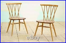 Vintage Retro Mid Century Ercol Candlestick Stickback Beech Elm Blonde Chairs