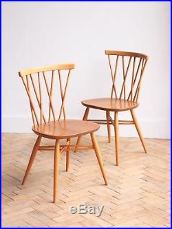 Vintage Retro Pair of Ercol Elm Candlestick Dining Chairs Mid Century