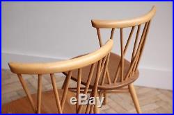 Vintage Retro Pair of Ercol Elm Candlestick Dining Chairs Mid Century