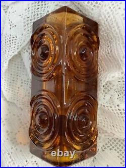 Vintage Retro Square & Round Spiral Design Unusual Amber Glass Candlestick/ Vase