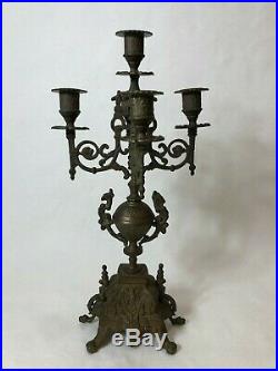 Vintage Rococo Ornate Brass Candelabra 5 Candlesticks, 16 1/2 Tall, 8 Widest