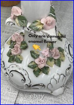 Vintage-Romania-Apulum-HandPainted-Enamel Floral 9 White Porcelain Candlesticks