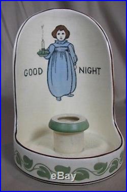 Vintage Roseville Art Pottery Creamware Good Night Chamber Candle Candlestick