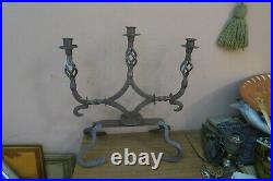 Vintage Rustic Wrought Iron 3 Arm Candle Holder 16