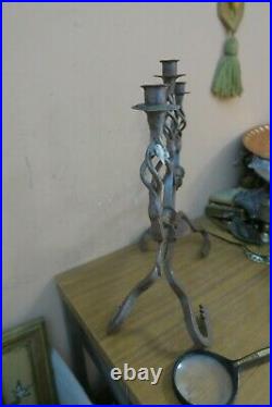 Vintage Rustic Wrought Iron 3 Arm Candle Holder 16