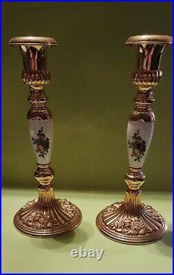 Vintage Set Of 2 Old Country Rose Royal Albert Candle Sticks 9 T Rare Find