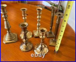 Vintage Set of Seven Brass Candle Sticks Excellent Condition Great Set Unique